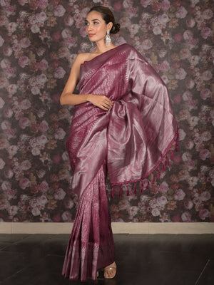 Rajwada Purple Woven Silk Blend Saree with Unstitched Blouse for Women