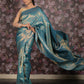 Rajwada Blue Woven Silk Blend Saree With Unstitched Blouse For Women