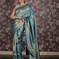 Rajwada Blue Woven Silk Blend Saree With Unstitched Blouse For Women
