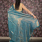 Rajwada Blue Woven Silk Blend Saree With Unstitched Blouse For Women