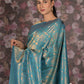 Rajwada Blue Woven Silk Blend Saree With Unstitched Blouse For Women