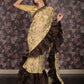 Rajwada Beige and Brown Foil Printed Ruffles Lycra Saree for Women