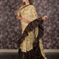 Rajwada Beige and Brown Foil Printed Ruffles Lycra Saree for Women