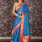 Rajwada Teal Satin Embroidered Saree With Unstitched Blouse For Women