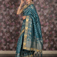 Rajwada Teal Woven Heavy Silk Blend Bridal Saree With Unstitched Blouse For Women