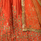 Rajwada Orange Satin Embroidered Semi Stitched Lehenga With Unstitched Blouse For Women