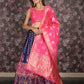 Rajwada Navy Blue Silk Blend Woven Semi-Stitched Lehenga with Stitched Blouse for Women