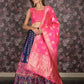 Rajwada Navy Blue Silk Blend Woven Semi-Stitched Lehenga with Stitched Blouse for Women