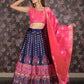 Rajwada Navy Blue Silk Blend Woven Semi-Stitched Lehenga with Stitched Blouse for Women