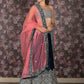 Rajwada Teal Zari Embroidered Stitched Velvet Lehenga with Unstitched Blouse for Women