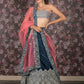 Rajwada Teal Zari Embroidered Stitched Velvet Lehenga with Unstitched Blouse for Women