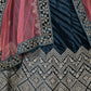 Rajwada Teal Zari Embroidered Stitched Velvet Lehenga with Unstitched Blouse for Women