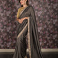 Rajwada Dark Grey Embroidered Crepe Saree with Unstitched Blouse for Women