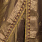 Rajwada Dark Olive Embroidered Silk Blend Saree with Unstitched Blouse for Women