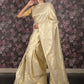 Rajwada Off White Gold Thread Woven Silk Blend Saree with Unstitched Blouse for Women