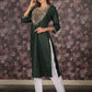 Rajwada Dark Green Straight Embroidered Kurta For Women
