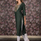 Rajwada Dark Green Straight Embroidered Kurta For Women