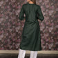 Rajwada Dark Green Straight Embroidered Kurta For Women