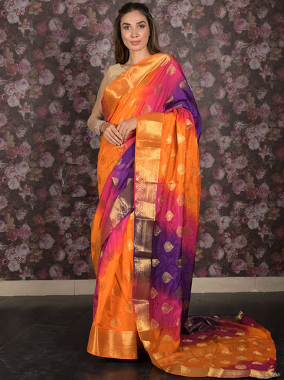 Rajwada Multicolor Silk Blend Woven Saree Without Blouse for Women