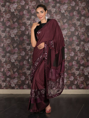 Rajwada Purple Embellished Lycra Saree With Unstitched Blouse For Women