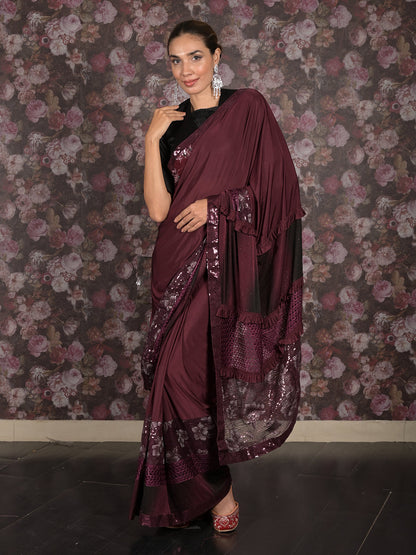 Rajwada Purple Embellished Lycra Saree With Unstitched Blouse For Women