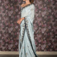 Rajwada Blue Mirror Embroidered Crepe Saree with Unstitched Blouse for Women