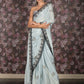 Rajwada Blue Mirror Embroidered Crepe Saree with Unstitched Blouse for Women