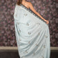 Rajwada Blue Mirror Embroidered Crepe Saree with Unstitched Blouse for Women