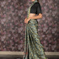 Rajwada Dark Green Printed Satin Saree with Unstitched Blouse for Women