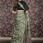 Rajwada Dark Green Printed Satin Saree with Unstitched Blouse for Women