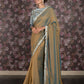 Rajwada Brown Blue Shaded Crepe Saree with Stitched Blouse for Women