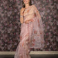 Rajwada Beige Beads Embroidered Floral Printed Organza Saree with Unstitched Blouse for Women