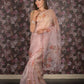 Rajwada Beige Beads Embroidered Floral Printed Organza Saree with Unstitched Blouse for Women