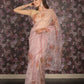 Rajwada Beige Beads Embroidered Floral Printed Organza Saree with Unstitched Blouse for Women