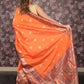 Rajwada Orange Silk Blend Woven Saree with Unstitched Blouse for Women