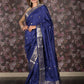Rajwada Dark Blue Silk Blend Woven Brocade Saree with Unstitched Blouse