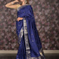 Rajwada Dark Blue Silk Blend Woven Brocade Saree with Unstitched Blouse
