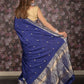 Rajwada Dark Blue Silk Blend Woven Brocade Saree with Unstitched Blouse