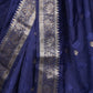 Rajwada Dark Blue Silk Blend Woven Brocade Saree with Unstitched Blouse