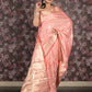 Rajwada Light Pink Woven Silk Blend Saree With Unstitched Blouse For Women
