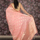 Rajwada Light Pink Woven Silk Blend Saree With Unstitched Blouse For Women