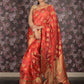 Rajwada Red Woven Silk Blend Saree With Unstitched Blouse For Women