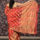 Rajwada Red Woven Silk Blend Saree With Unstitched Blouse For Women