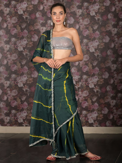 Rajwada Dark Green Georgette Printed Saree Without Blouse For Women