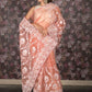 Rajwada Peach Embroidered Organza Saree Without Blouse for Women