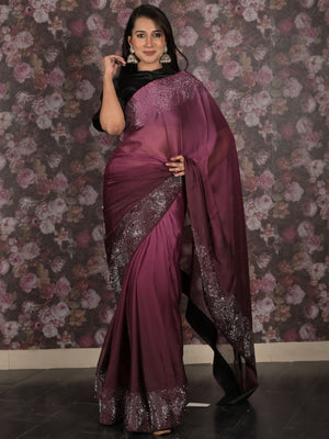 Rajwada Purple Embellished Crepe Saree With Unstitched Blouse For Women
