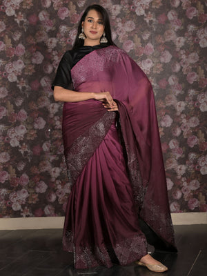 Rajwada Purple Embellished Crepe Saree With Unstitched Blouse For Women