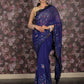 Rajwada Dark Blue Thread Embroidered Georgette Ruffles Saree With Unstitched Blouse For Women