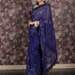 Rajwada Dark Blue Thread Embroidered Georgette Ruffles Saree With Unstitched Blouse For Women