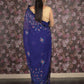 Rajwada Dark Blue Thread Embroidered Georgette Ruffles Saree With Unstitched Blouse For Women